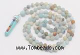 GMN2626 Knotted 8mm, 10mm matte amazonite 108 beads mala necklace with pendant