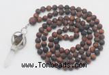 GMN2631 Knotted 8mm, 10mm matte red tiger eye 108 beads mala necklace with pendant