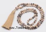 GMN270 Hand-knotted 6mm zebra jasper 108 beads mala necklaces with tassel