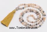 GMN275 Hand-knotted 6mm bamboo leaf agate 108 beads mala necklaces with tassel