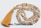 GMN276 Hand-knotted 6mm yellow crazy lace agate 108 beads mala necklaces with tassel