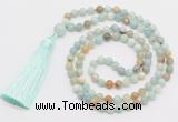 GMN279 Hand-knotted 6mm amazonite 108 beads mala necklaces with tassel