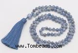 GMN280 Hand-knotted 6mm blue spot stone 108 beads mala necklaces with tassel