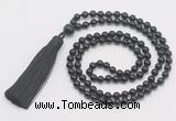 GMN283 Hand-knotted 6mm black onyx 108 beads mala necklaces with tassel