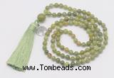 GMN302 Hand-knotted 6mm China jade 108 beads mala necklaces with tassel & charm