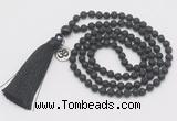 GMN308 Hand-knotted 6mm black lava 108 beads mala necklaces with tassel & charm