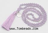GMN310 Hand-knotted 6mm lavender amethyst 108 beads mala necklaces with tassel & charm