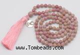 GMN312 Hand-knotted 6mm pink wooden jasper 108 beads mala necklaces with tassel & charm