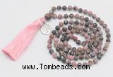 GMN325 Hand-knotted 6mm rhodonite 108 beads mala necklaces with tassel & charm