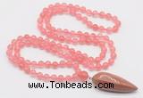 GMN4000 Hand-knotted 8mm, 10mm cherry quartz 108 beads mala necklace with pendant