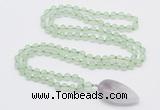 GMN4001 Hand-knotted 8mm, 10mm prehnite 108 beads mala necklace with pendant