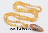 GMN4005 Hand-knotted 8mm, 10mm yellow banded agate 108 beads mala necklace with pendant