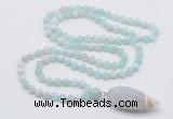 GMN4009 Hand-knotted 8mm, 10mm sea blue banded agate 108 beads mala necklace with pendant