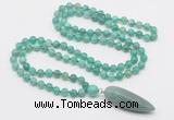 GMN4012 Hand-knotted 8mm, 10mm peafowl agate 108 beads mala necklace with pendant