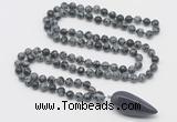 GMN4030 Hand-knotted 8mm, 10mm snowflake obsidian 108 beads mala necklace with pendant