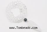 GMN4048 Hand-knotted 8mm, 10mm white crystal 108 beads mala necklace with pendant