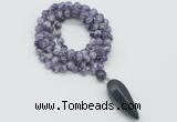 GMN4054 Hand-knotted 8mm, 10mm dogtooth amethyst 108 beads mala necklace with pendant