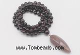 GMN4055 Hand-knotted 8mm, 10mm garnet 108 beads mala necklace with pendant