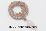 GMN4058 Hand-knotted 8mm, 10mm moonstone 108 beads mala necklace with pendant