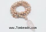 GMN4059 Hand-knotted 8mm, 10mm sunstone 108 beads mala necklace with pendant