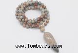 GMN4083 Hand-knotted 8mm, 10mm serpentine jasper 108 beads mala necklace with pendant