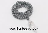 GMN4094 Hand-knotted 8mm, 10mm eagle eye jasper 108 beads mala necklace with pendant