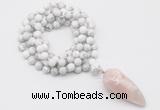 GMN4096 Hand-knotted 8mm, 10mm white howlite 108 beads mala necklace with pendant