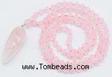 GMN4200 Hand-knotted 8mm, 10mm matte rose quartz 108 beads mala necklace with pendant