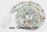 GMN4204 Hand-knotted 8mm, 10mm matte amazonite 108 beads mala necklace with pendant