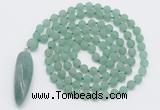 GMN4206 Hand-knotted 8mm, 10mm matte green aventurine 108 beads mala necklace with pendant