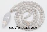 GMN4210 Hand-knotted 8mm, 10mm matte white crazy agate 108 beads mala necklace with pendant