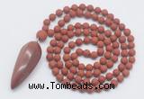 GMN4215 Hand-knotted 8mm, 10mm matte red jasper 108 beads mala necklace with pendant