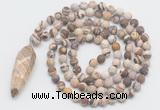 GMN4217 Hand-knotted 8mm, 10mm matte zebra jasper 108 beads mala necklace with pendant