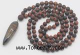 GMN4228 Hand-knotted 8mm, 10mm matte red tiger eye 108 beads mala necklace with pendant