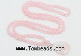 GMN4400 Hand-knotted 8mm, 10mm matte rose quartz 108 beads mala necklace with pendant
