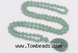 GMN4406 Hand-knotted 8mm, 10mm matte green aventurine 108 beads mala necklace with pendant