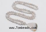 GMN4410 Hand-knotted 8mm, 10mm matte white crazy agate 108 beads mala necklace with pendant