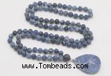 GMN4426 Hand-knotted 8mm, 10mm matte sodalite 108 beads mala necklace with pendant