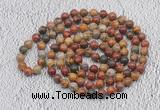 GMN448 Hand-knotted 8mm, 10mm picasso jasper 108 beads mala necklaces