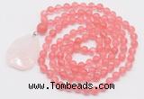 GMN4600 Hand-knotted 8mm, 10mm cherry quartz 108 beads mala necklace with pendant