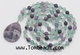 GMN4603 Hand-knotted 8mm, 10mm fluorite 108 beads mala necklace with pendant