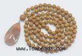 GMN4623 Hand-knotted 8mm, 10mm wooden jasper 108 beads mala necklace with pendant
