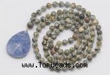 GMN4626 Hand-knotted 8mm, 10mm rhyolite 108 beads mala necklace with pendant