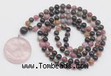 GMN4654 Hand-knotted 8mm, 10mm tourmaline 108 beads mala necklace with pendant