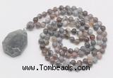 GMN4664 Hand-knotted 8mm, 10mm Botswana agate 108 beads mala necklace with pendant