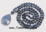 GMN4686 Hand-knotted 8mm, 10mm sodalite 108 beads mala necklace with pendant