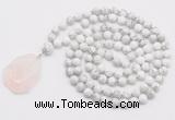 GMN4694 Hand-knotted 8mm, 10mm white howlite 108 beads mala necklace with pendant