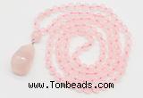 GMN4809 Hand-knotted 8mm, 10mm rose quartz 108 beads mala necklace with pendant