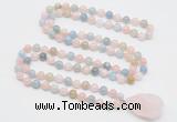 GMN4818 Hand-knotted 8mm, 10mm morganite 108 beads mala necklace with pendant