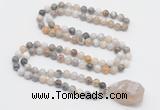 GMN4832 Hand-knotted 8mm, 10mm bamboo leaf agate 108 beads mala necklace with pendant